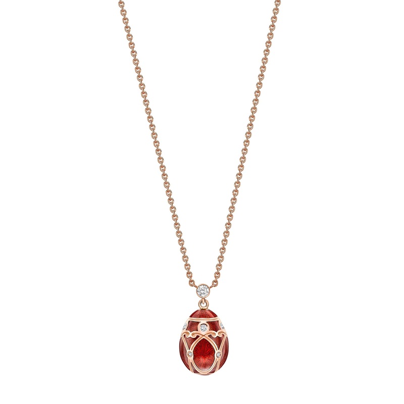 Faberg Heritage Yelagin Rose Gold Red Guilloch Enamel Petite Egg Pendant