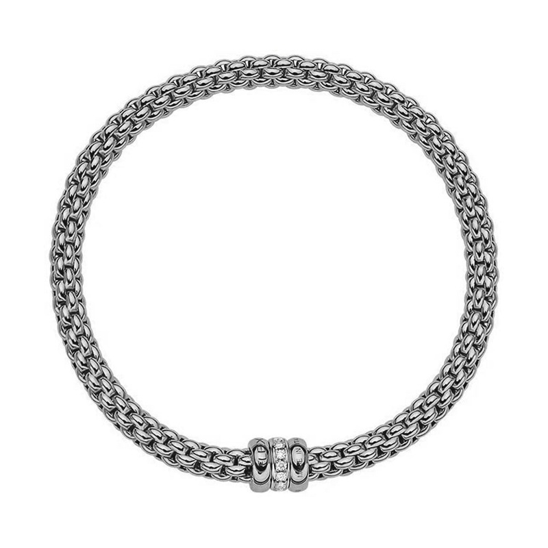 FOPE Eka Tiny 18ct White Gold 0.10ct Diamond Set Bracelet Medium 621B BBR