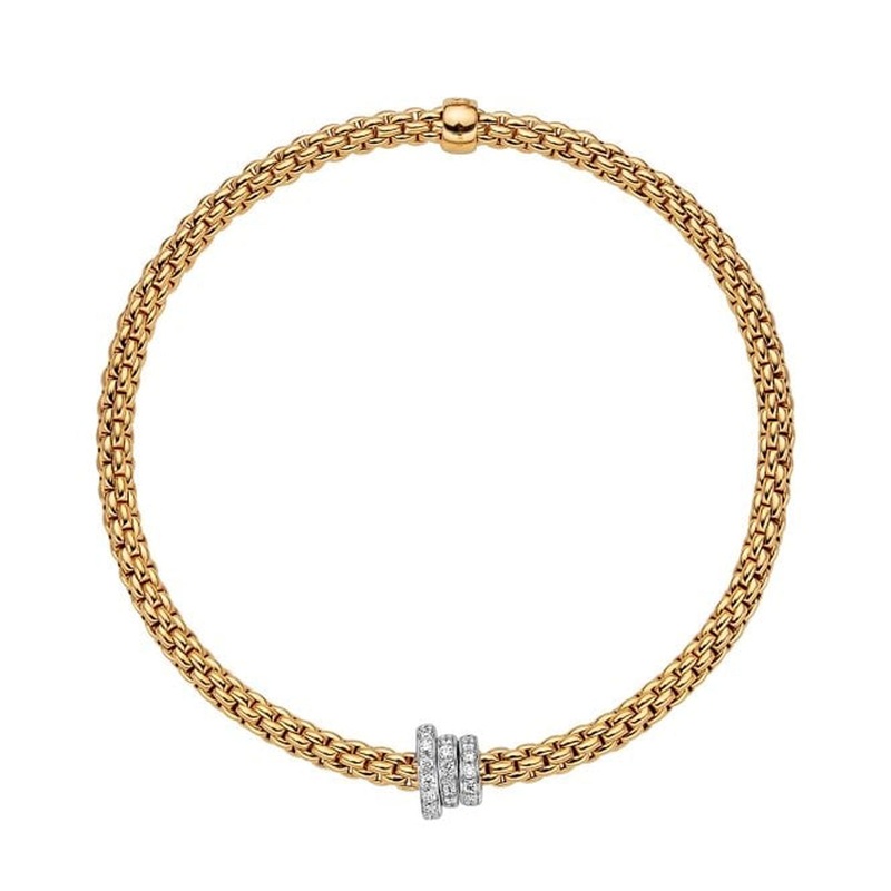 FOPE Flex’it Prima 18ct Yellow Gold 0.31ct Diamond Set Bracelet Medium 744B PAVE