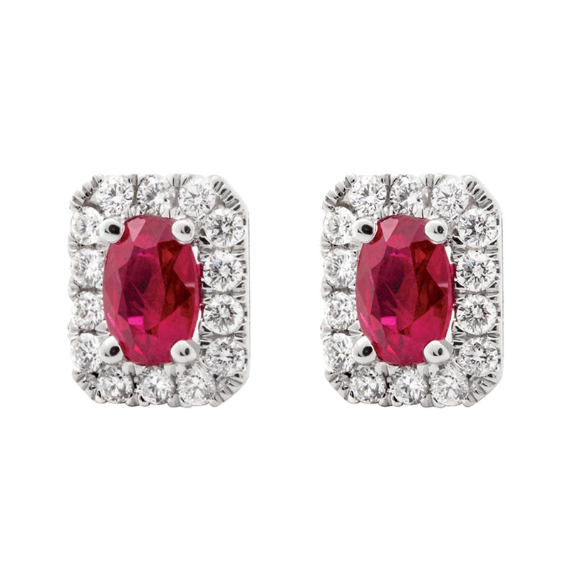 Ruby and Diamond Cluster Stud Earrings