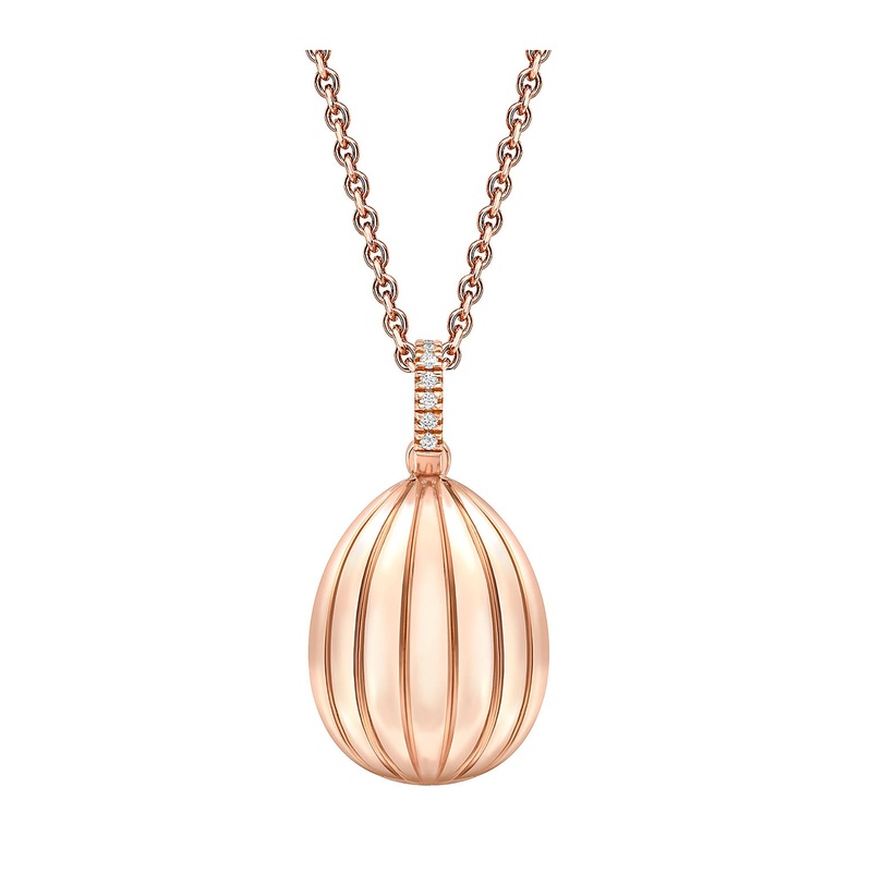 Faberg Colours of Love 18ct Rose Gold Diamond and Ruby ‘180’ Egg Pendant
