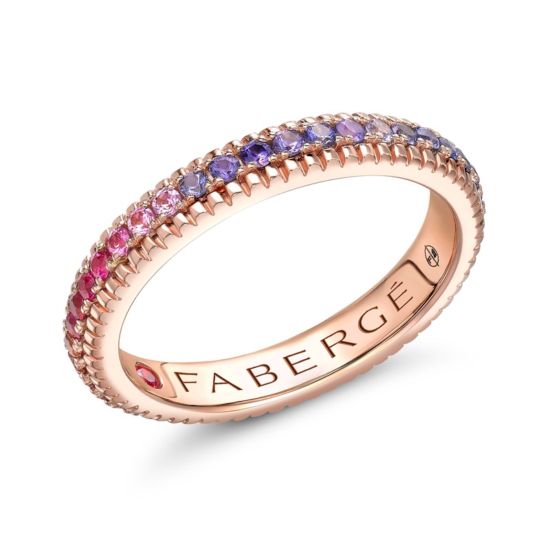 Faberg Colours of Love Rose Gold Rainbow Multicoloured Gemstone Set Fluted Ring