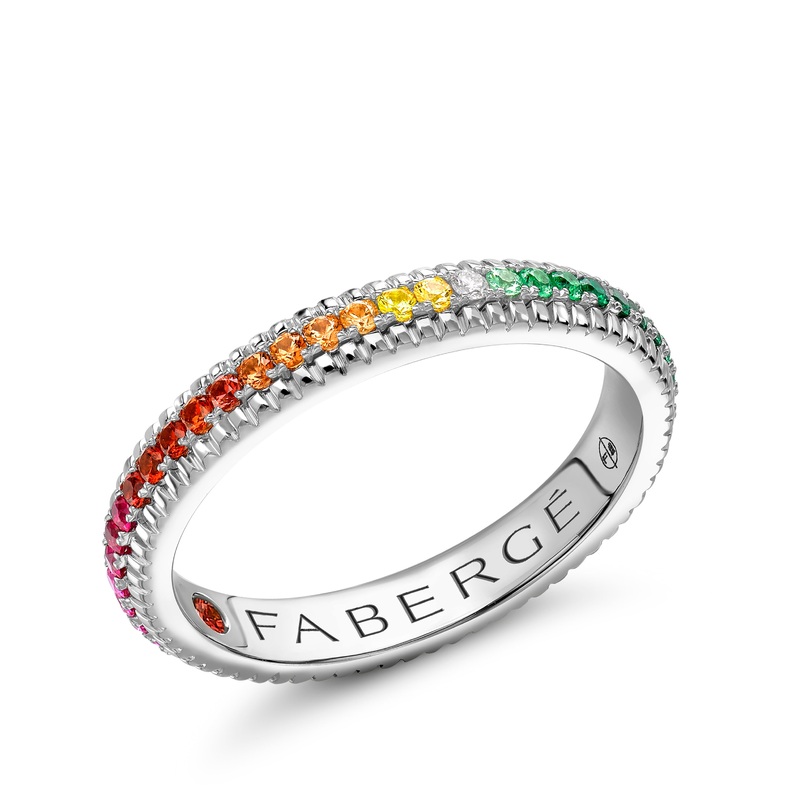 Faberg Colours of Love White Gold Rainbow Gemstone Set Fluted Ring (M)