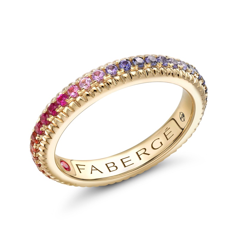 Faberg Colours of Love Yellow Gold Rainbow Multicoloured Gemstone Set Fluted Ring