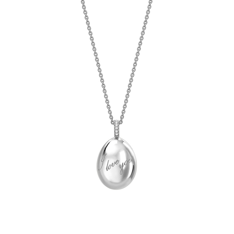 Faberg Essence White Gold I Love You Egg Pendant