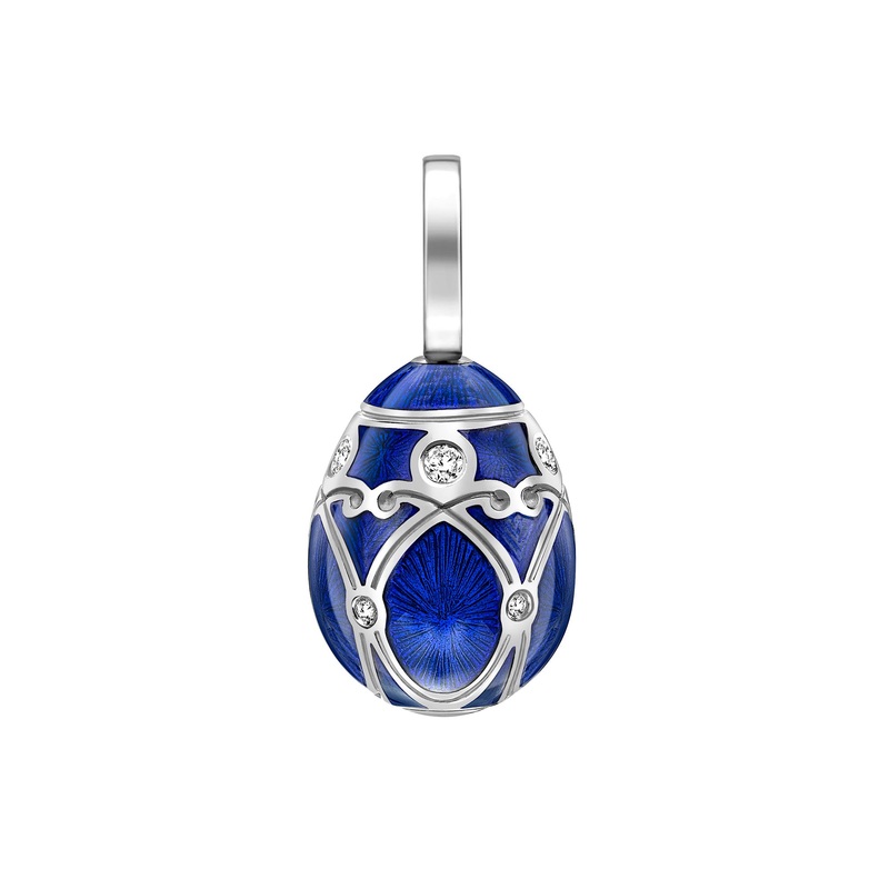 Faberg Heritage Palais White Gold Royal Blue Guilloch Enamel Egg Charm