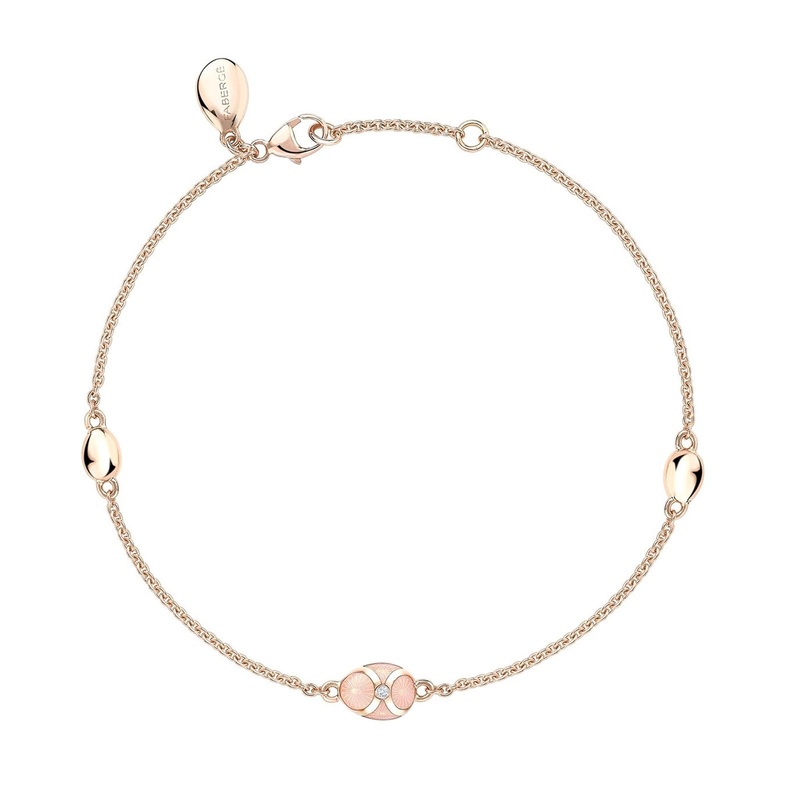 Faberg Heritage Rose Gold Diamond & Pink Guilloch Enamel Chain Bracelet