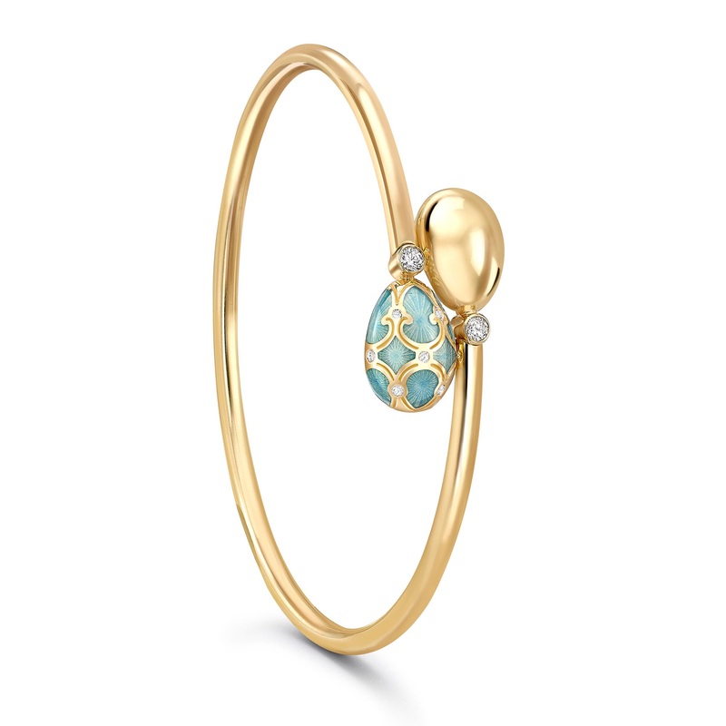 Faberg Heritage Yellow Gold Turquoise Guilloch Enamel Crossover Bracelet