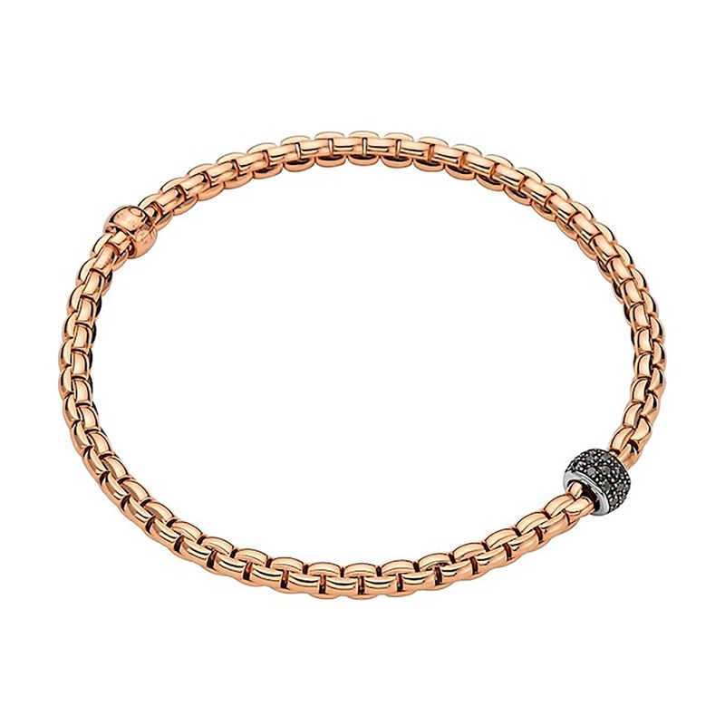 FOPE Flex’it Eka 18ct Rose and White Gold 0.20ct Black Diamond Set Bracelet Extra Large