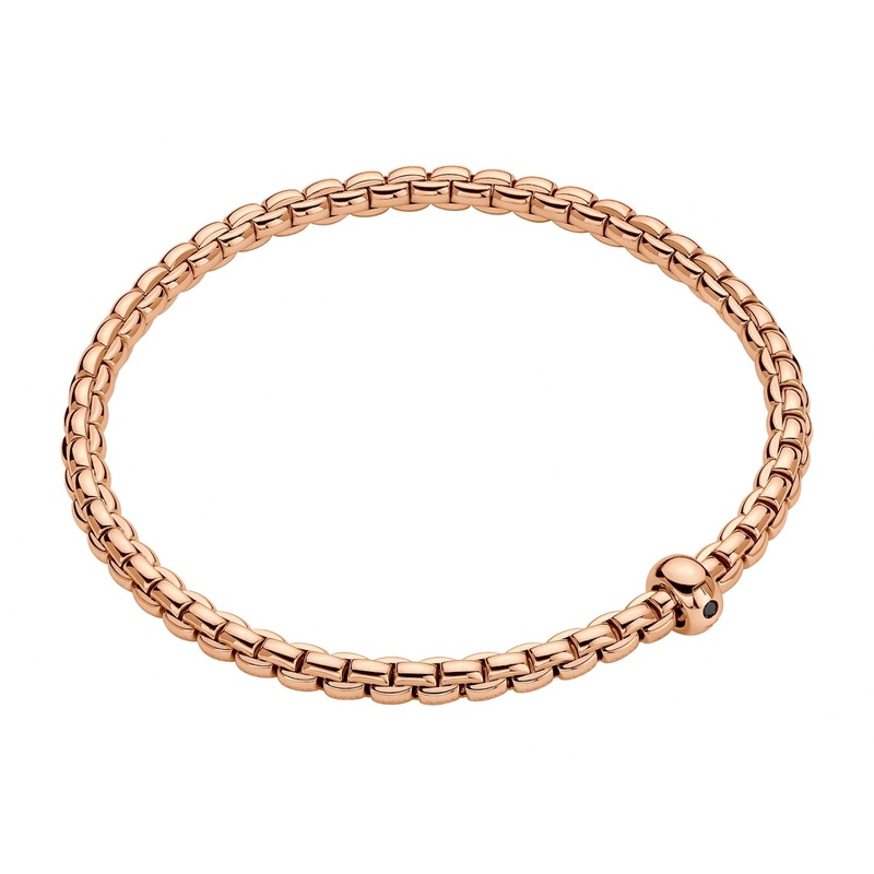 FOPE Flex’it Eka 18ct Rose Gold 0.01ct Black Diamond Set Bracelet Large
