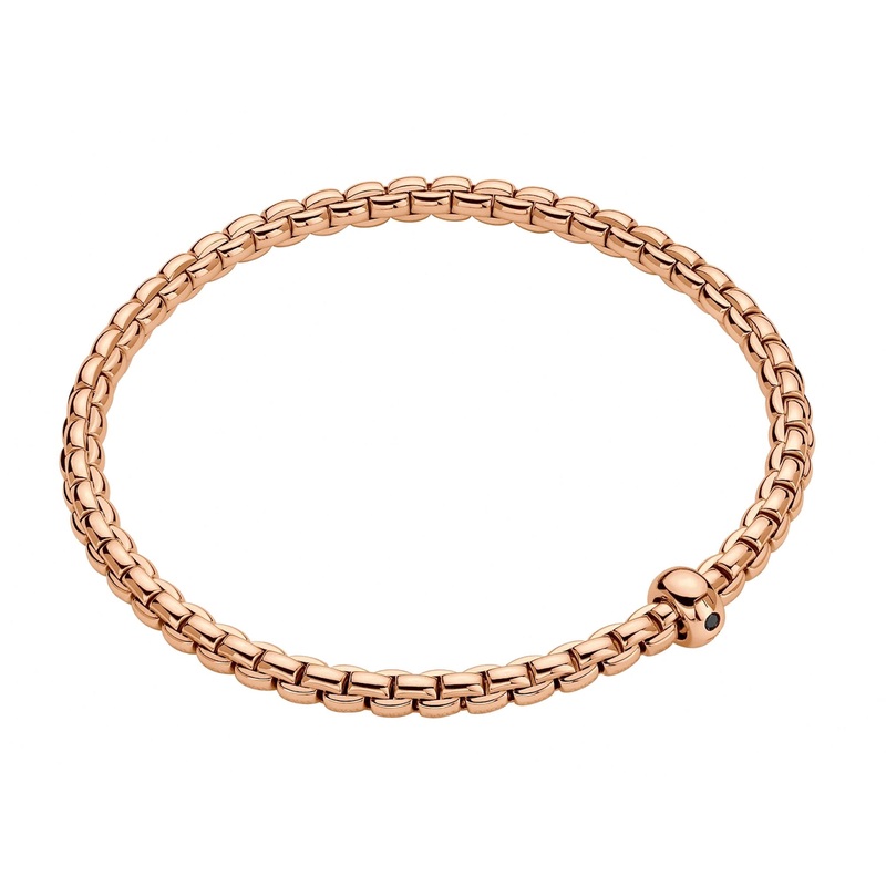 FOPE Flex’it Eka 18ct Rose Gold 0.01ct Black Diamond Set Bracelet Medium