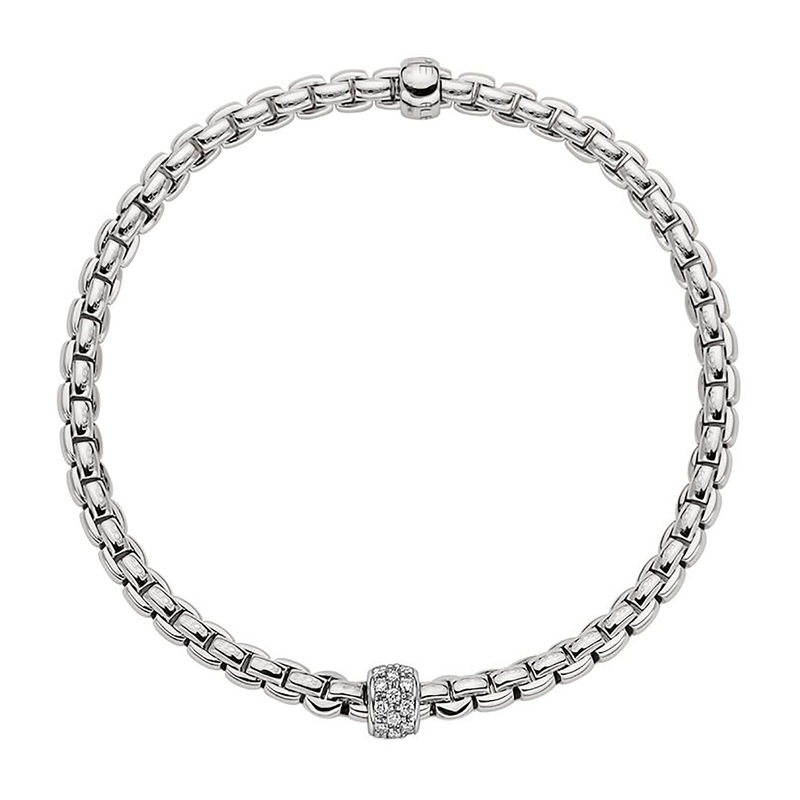 FOPE Flex’it Eka Tiny 18ct White Gold 0.19ct Diamond Set Bracelet Medium