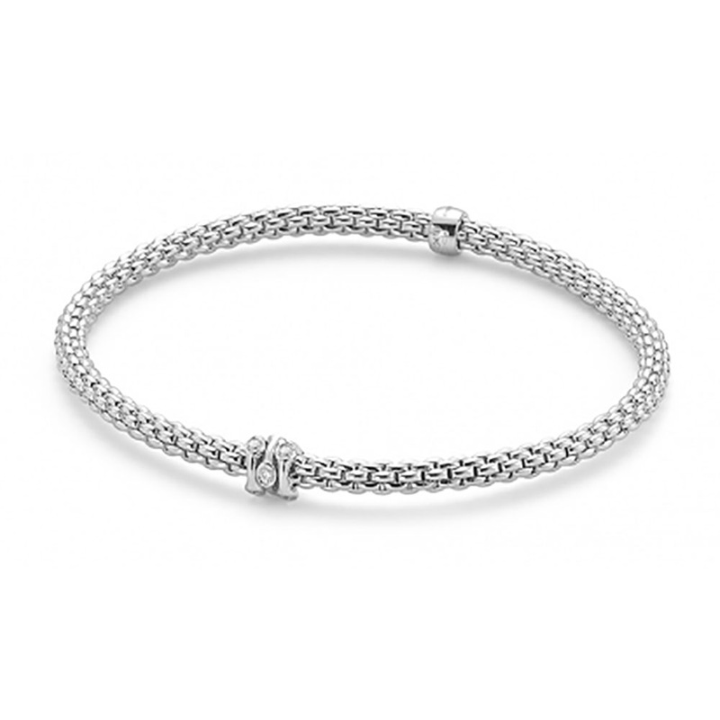 Fope Flex’it Prima 18ct White Gold 0.12ct Diamond Set Bracelet Medium 743B BBR