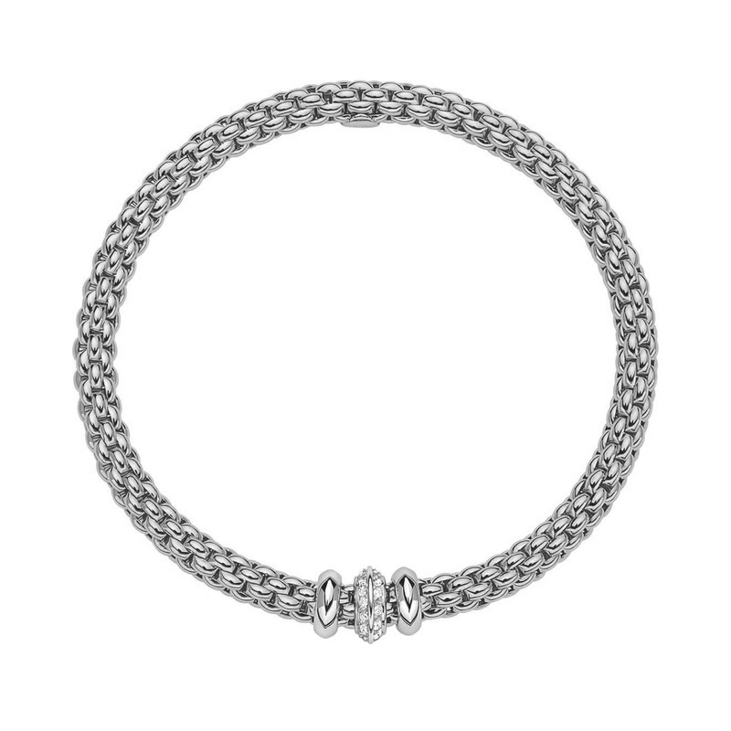 FOPE Flex’it Solo 18ct White Gold 0.17ct Diamond Set Bracelet Medium