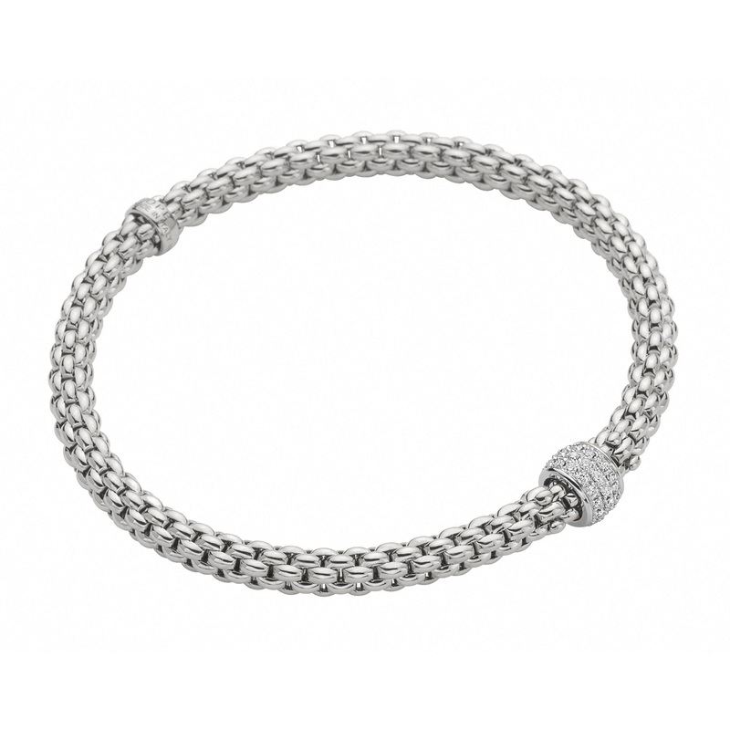 FOPE Flex’it Solo 18ct White Gold 0.29ct Diamond Set Bracelet Medium