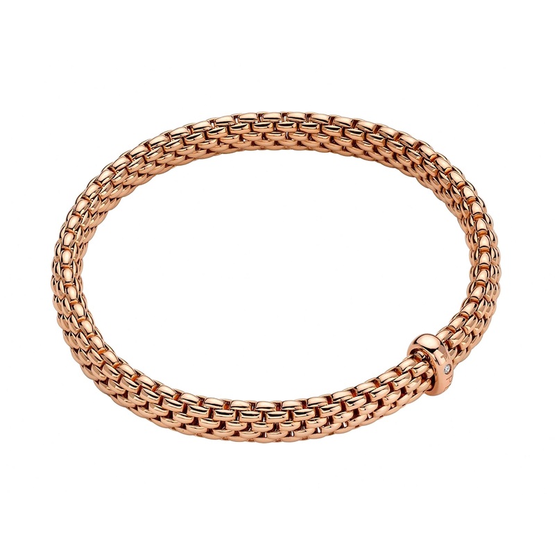 FOPE Flex’it Vendme 18ct Rose Gold 0.01ct Diamond Set Bracelet Medium