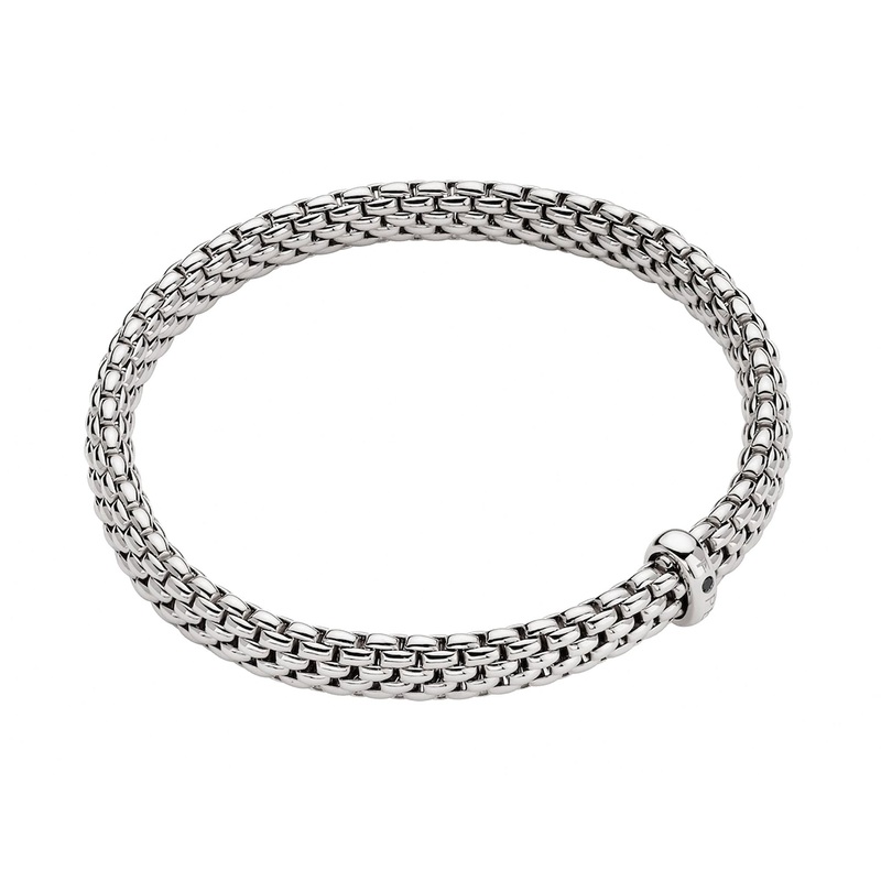 FOPE Flex’it Vendme 18ct White Gold 0.01ct Black Diamond Set Bracelet Large