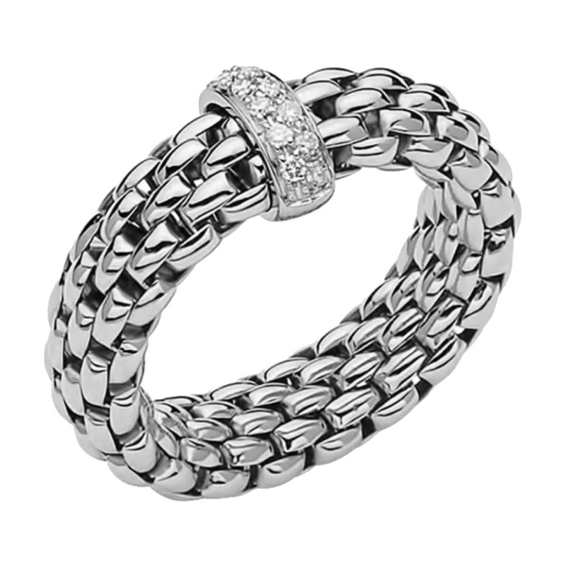 FOPE Flex’it Vendme 18ct White Gold 0.10ct Diamond Set Ring Medium