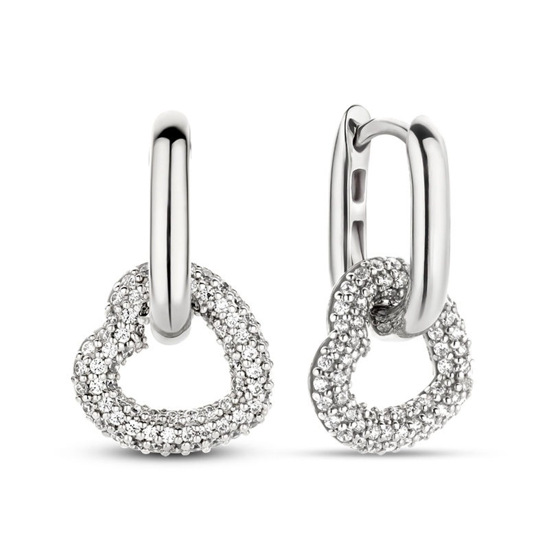 Ti Sento Pav Cubic Zirconia Heart Oval Link Drop Earrings 7918ZI