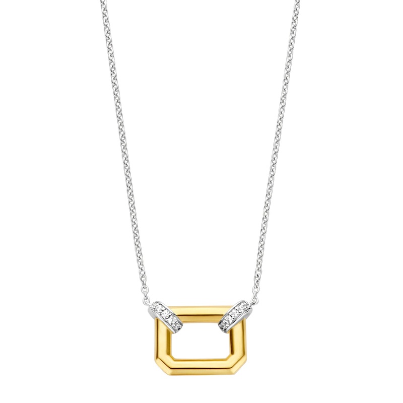 Ti Sento Yellow Gold Plated Pav Cubic Zirconia Octagonal Link Necklace 34027ZY