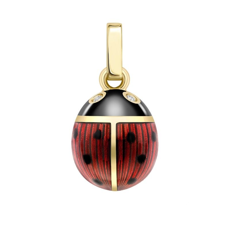 Faberg 18ct Yellow Gold Red and Black Guilloch Enamel and Diamond Ladybird Charm