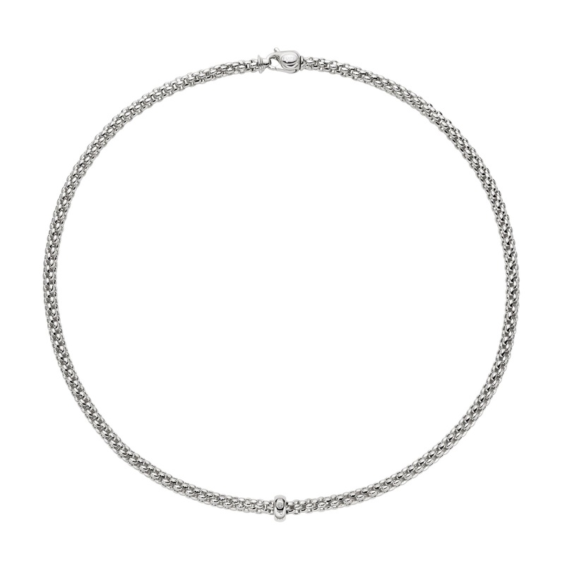 FOPE Flex’it Solo 18ct White Gold 0.01ct Diamond Set Necklace 43cm