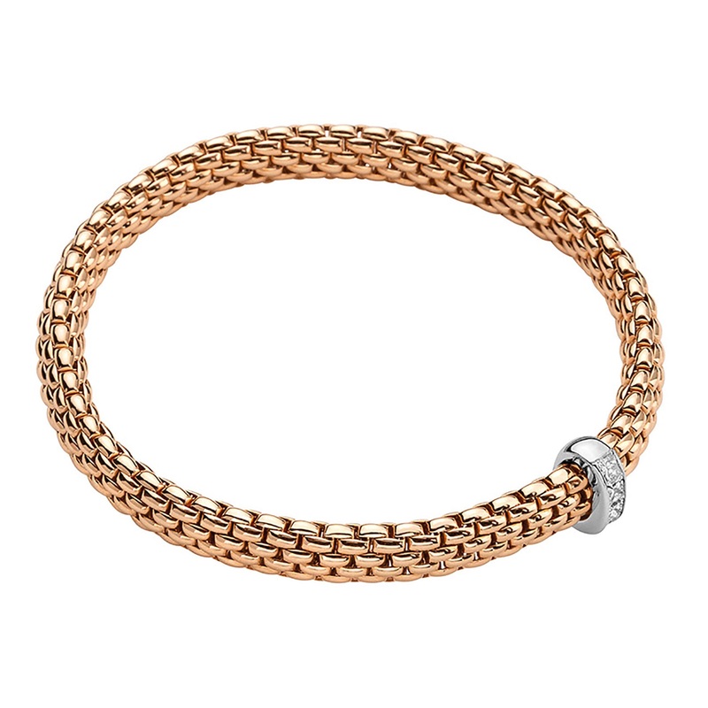 FOPE Flex’it Vendme 18ct Rose and White Gold 0.35ct Diamond Set Bracelet Medium