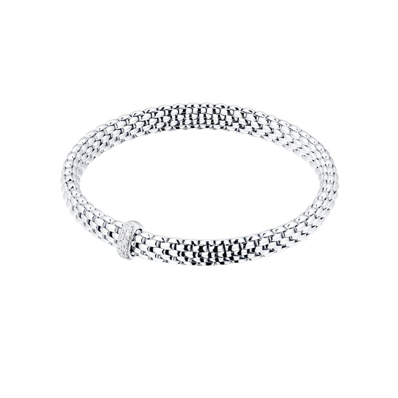 FOPE Flex’it Vendme 18ct White Gold 0.10ct Diamond Set Bracelet Medium 560B BBR