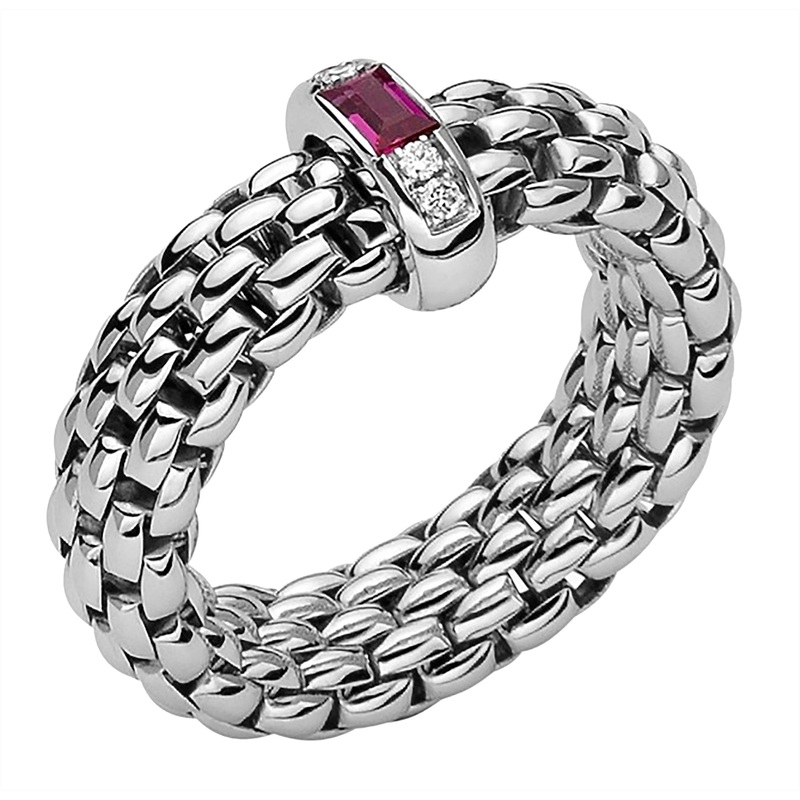 FOPE Flex’it Vendome 18ct White Gold Ruby and Diamond Ring Medium