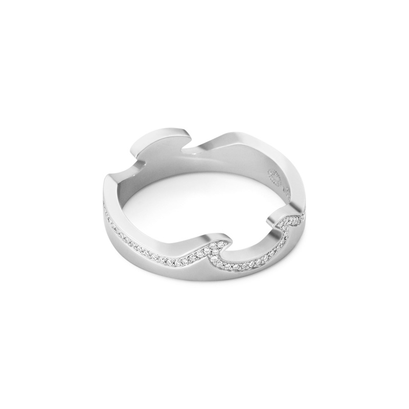 Georg Jensen FUSION 18ct White Gold Diamond End Ring Size 56 (O)