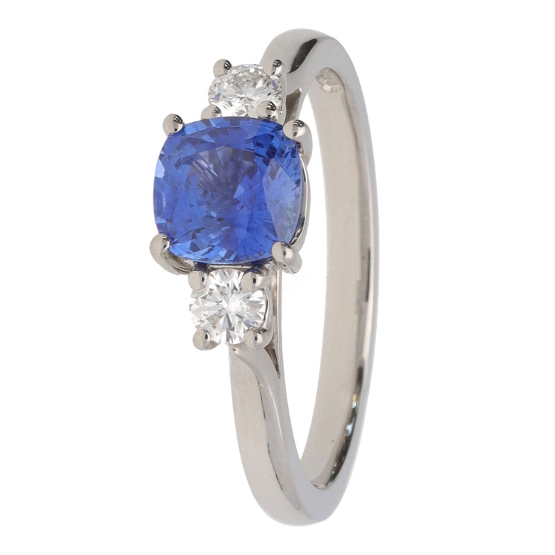 Sapphire and Diamond 18ct White Gold Cushion Set Ring