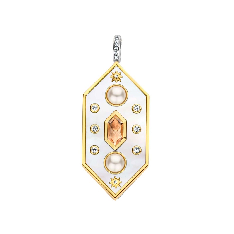 Ti Sento Yellow Gold Plated Synthetic Pearl Mother of Pearl White and Nude Pink Hexagonal Pendant 6825MW