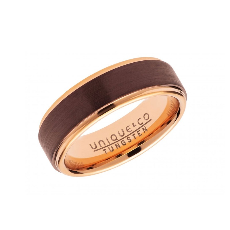 Unique Rose and Brown IP 7mm Tungsten Carbide Ring  (58)