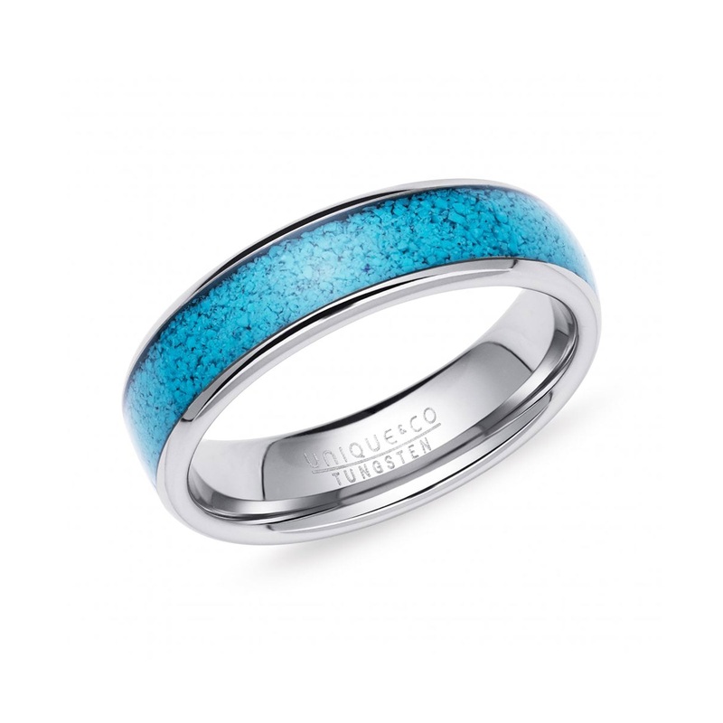 Unique Tungsten and Turquoise 6mm Inlay Ring (64)