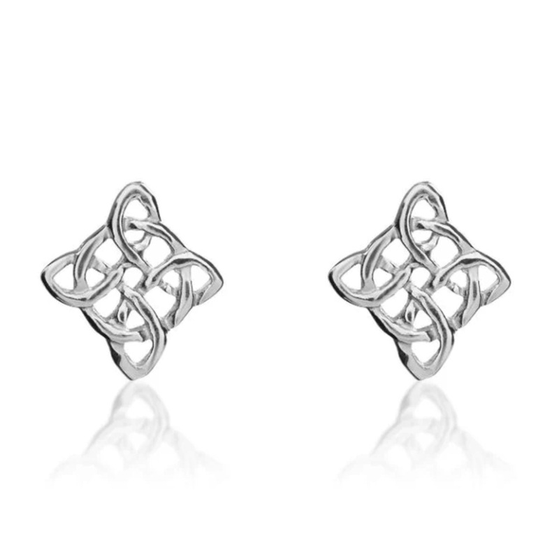 Celtic Style White Gold Stud Earrings