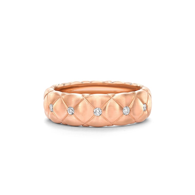 Faberg Treillage Brushed Rose Gold & Diamond Set Ring (O)