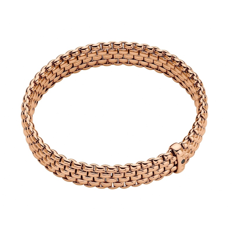 FOPE Flex’it Panorama 18ct Rose Gold 0.01ct Black Diamond Set Bracelet Medium