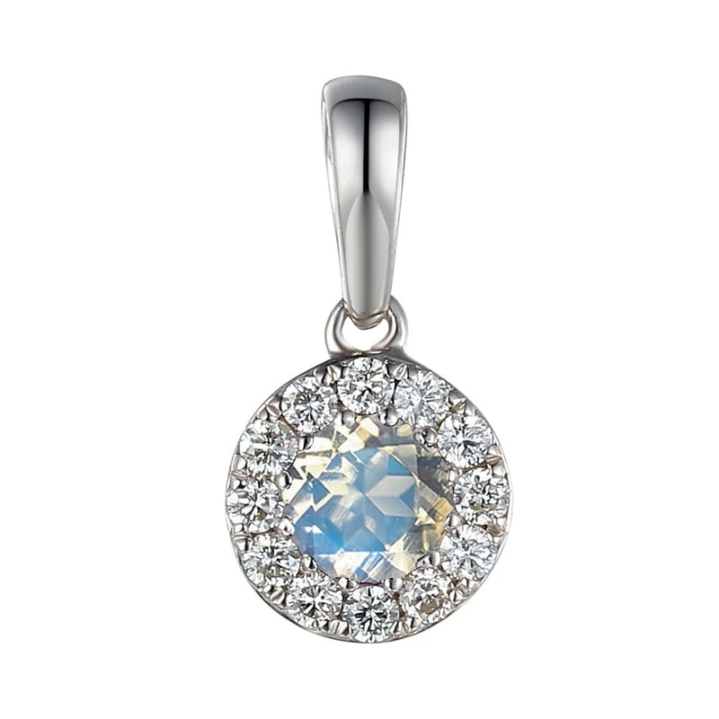 Moonstone and Diamond 9ct White Gold Pendant
