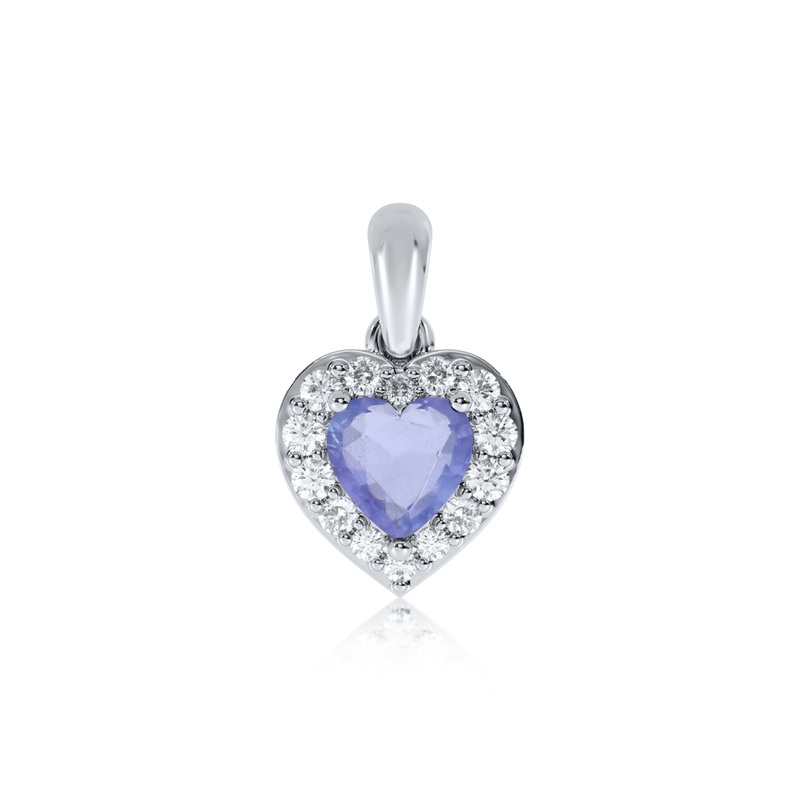 Tanzanite and Diamond 9ct White Gold Heart Pendant