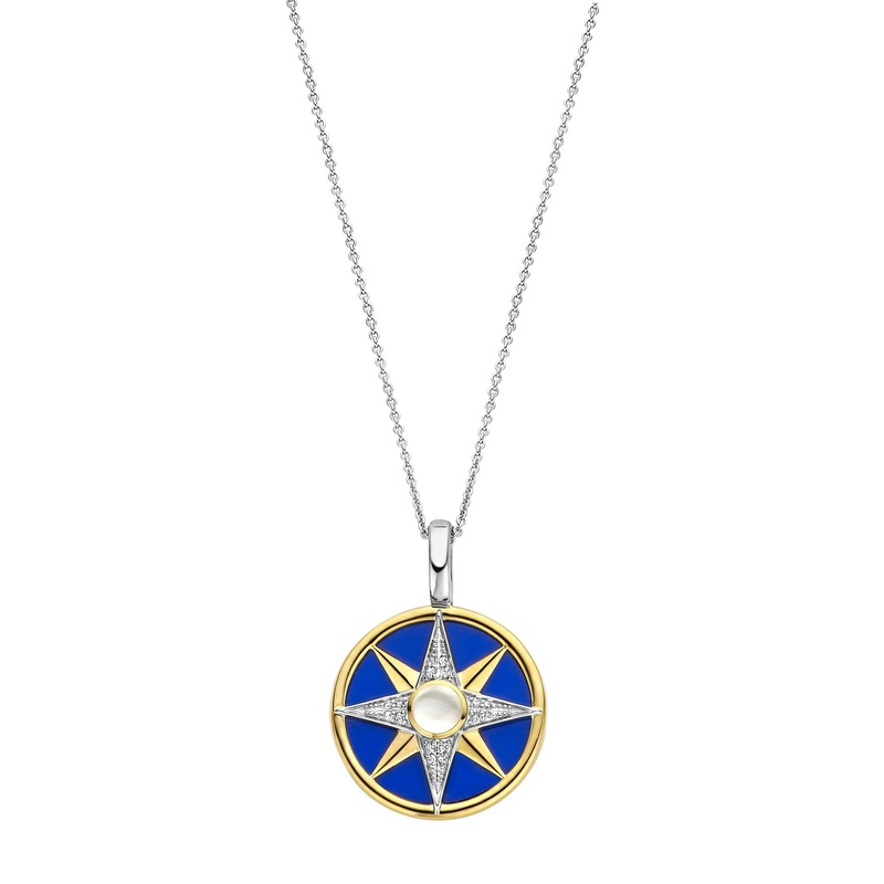Ti Sento Yellow Gold Plated Cubic Zirconia Lapis Blue Star Pendant 6823BL