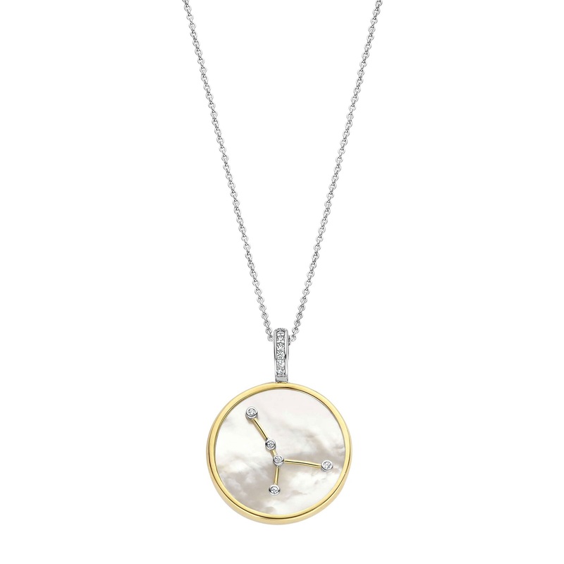 Ti Sento Yellow Gold Plated Mother of Pearl Cubic Zirconia Zodiac Cancer Pendant 6826CA