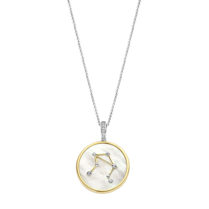 Ti Sento Yellow Gold Plated Mother of Pearl Cubic Zirconia Zodiac Libra Pendant 6826LI