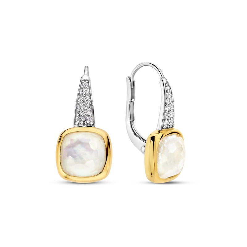 Ti Sento Yellow Gold Plated Mother of Pearl White Drop Earrings 7969MW