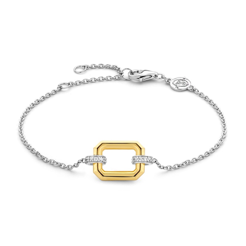 Ti Sento Yellow Gold Plated Pav Cubic Zirconia Octagonal Link Bracelet 23021ZY