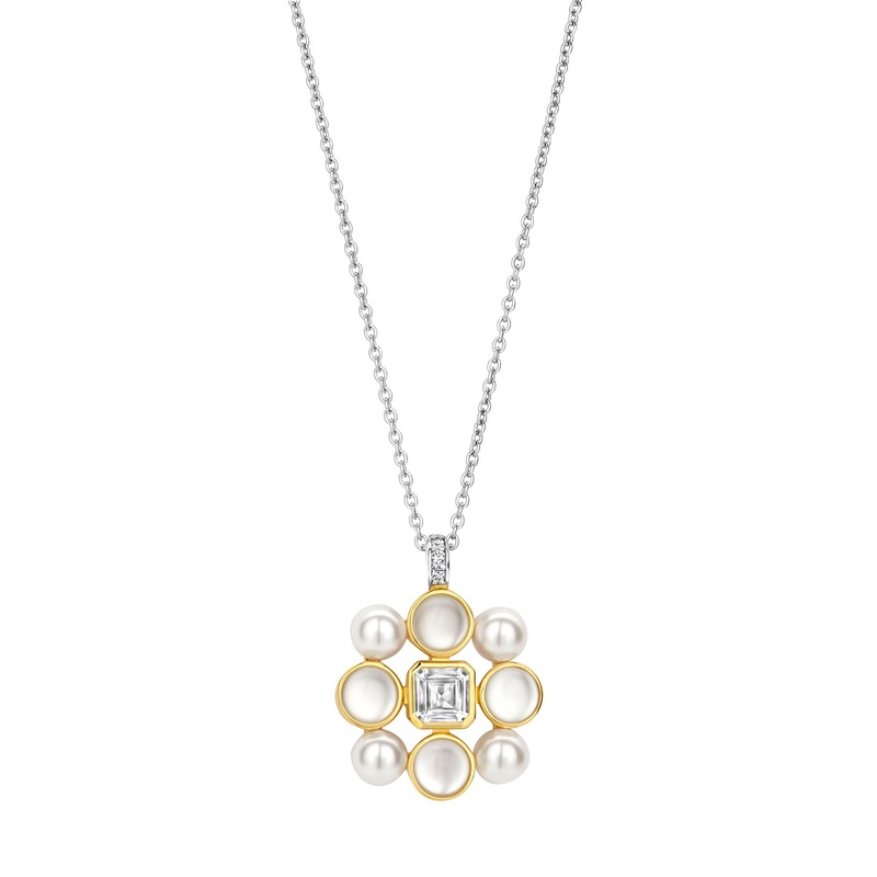 Ti Sento Yellow Gold Plated Synthetic Pearl and Cubic Zirconia Necklace 34046YP