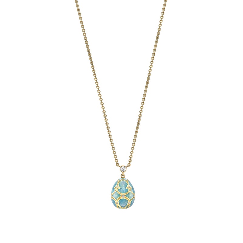Faberg Heritage Yellow Gold Turquoise Guilloch Enamel Petite Egg Pendant