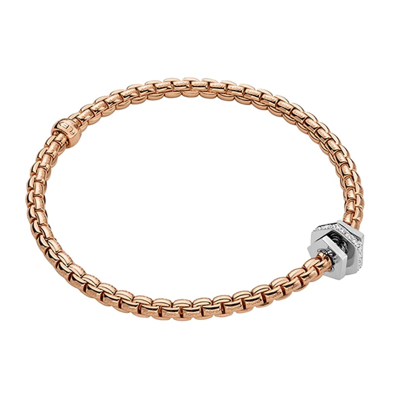 FOPE Flex’it Eka Tiny 18ct Rose and White Gold Diamond Set Bracelet Medium