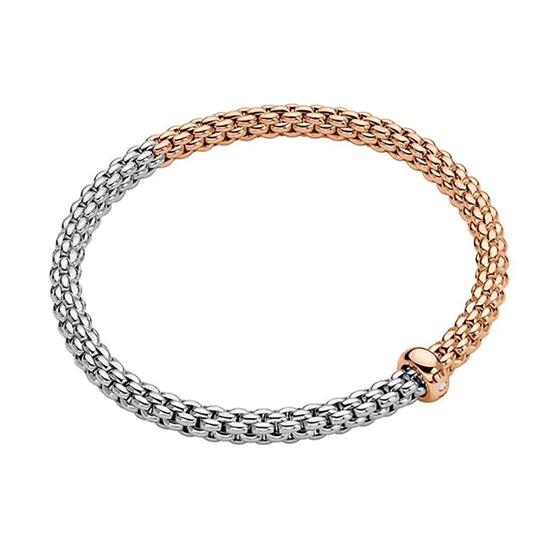 FOPE Flex’it Solo 18ct Rose and White Gold 0.01ct Diamond Set Bracelet Medium