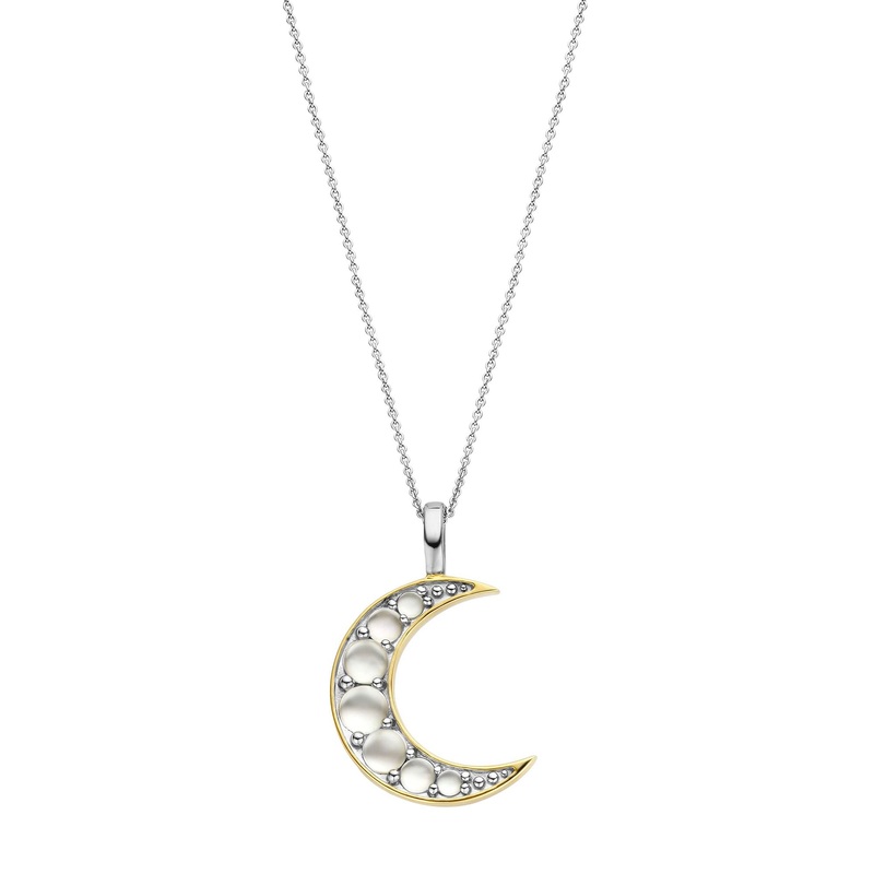 Ti Sento Yellow Gold Plated Mother of Pearl White Moon Pendant 6824MW
