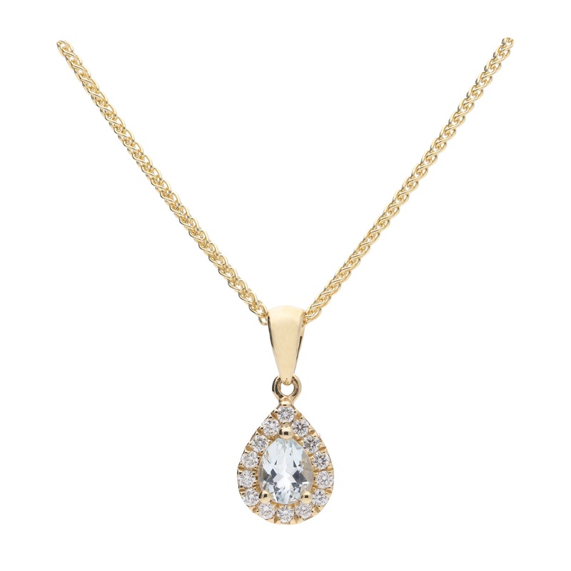Aquamarine and Diamond Pear Shaped 18ct Yellow Gold Pendant